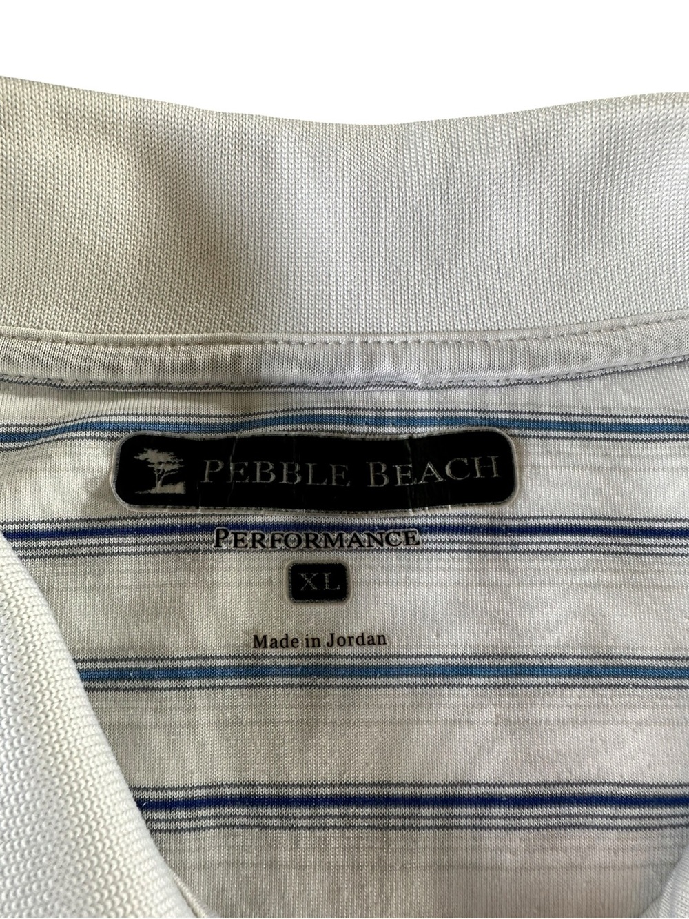 Pebble Beach White Polo with Thin Blue Stripes Men’s XL - Picture 3 of 8